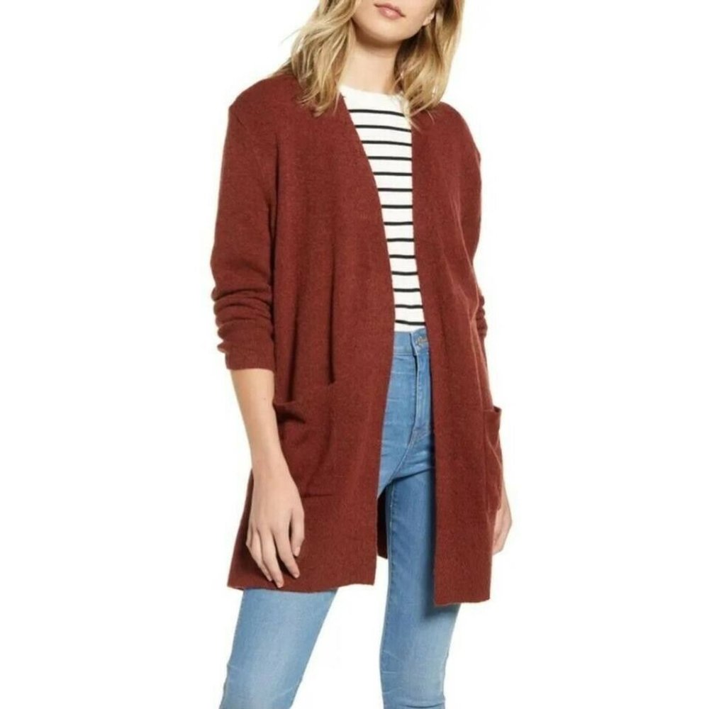 Madewell Kent Long Sweater Duster Heather Crimson Rust Xxs Cardigan